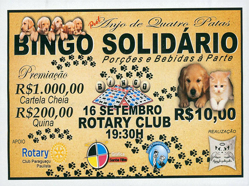 Bingo Solidário em prol de animais abandonados acontece em setembro em Paraguaçu