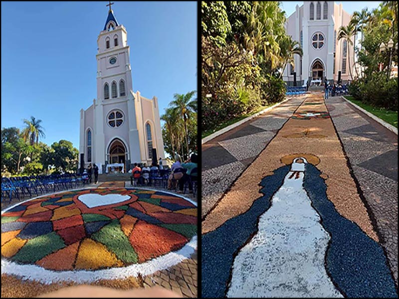 Voluntários se unem e decoram a Praça da Matriz para as celebrações de Corpus Christi