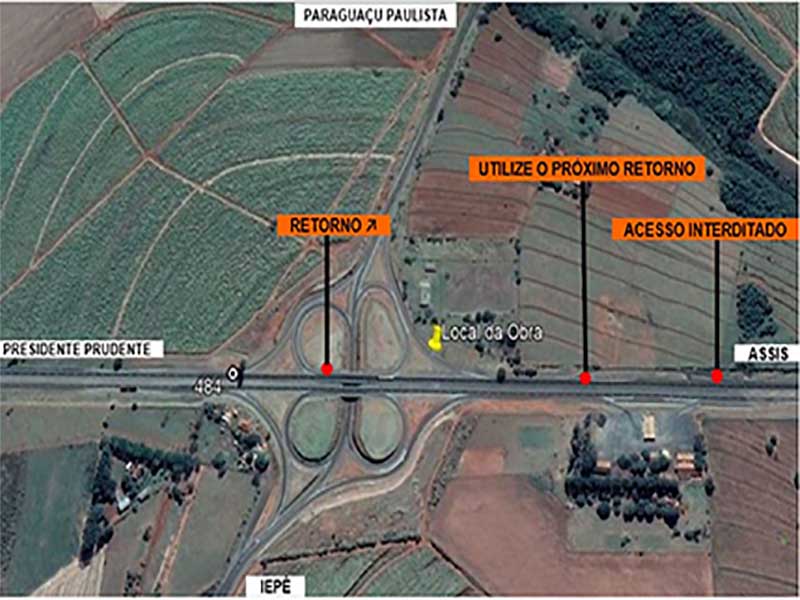 Acesso da SP-270 a Paraguaçu será fechado para obras neste sábado