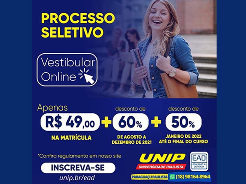 UNIP EAD de Paraguaçu Paulista está com as matrículas abertas!