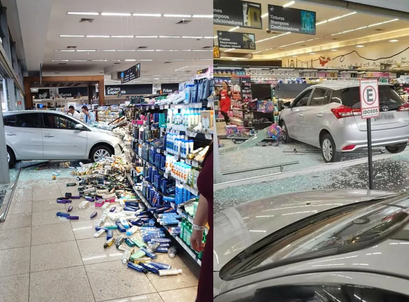 Motorista perde controle de carro e invade supermercado em Jaú