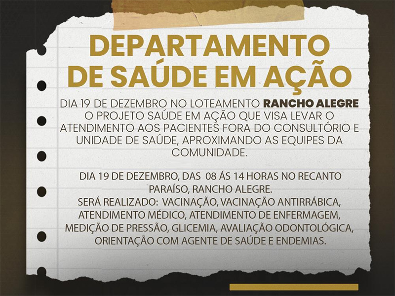 Projeto Saúde em Ação promoverá atividades com os moradores do Loteamento Rancho Alegre