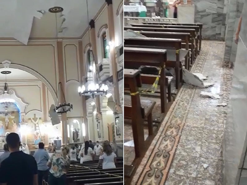 Forro de igreja desaba e deixa idosa ferida em Cândido Mota