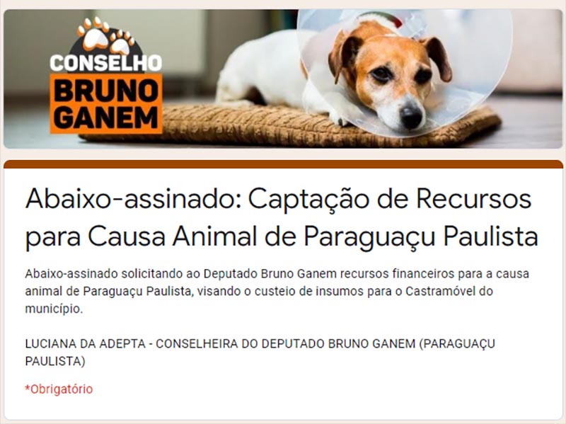 Protetores realizam abaixo-assinado para arrecadar recursos para causa animal em Paraguaçu Paulista