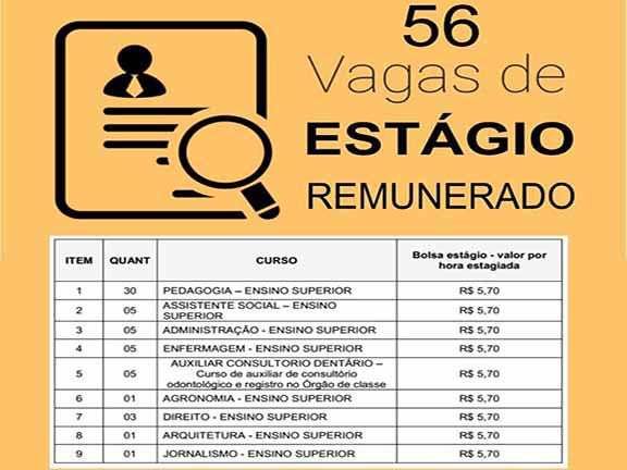 Abertas inscrições para 56 vagas de estágio remunerado na Prefeitura