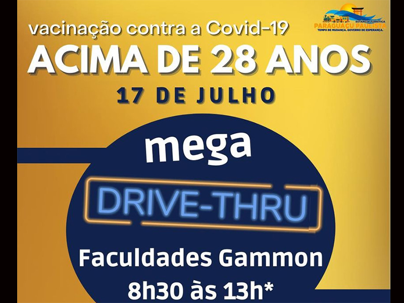 Drive Thru amanhã vai vacinar pessoas acima de 28 anos em Paraguaçu Paulista