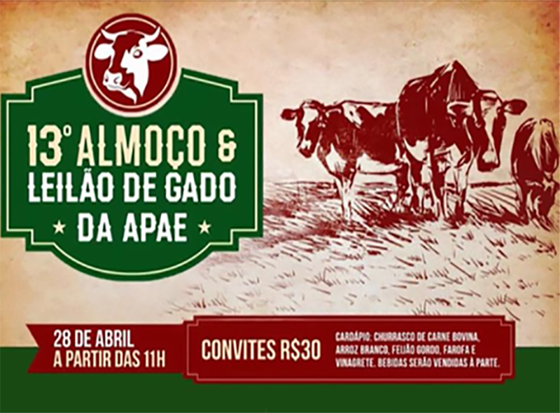 APAE de Assis promove 13º Almoço e Leilão de Gado neste domingo, dia 28