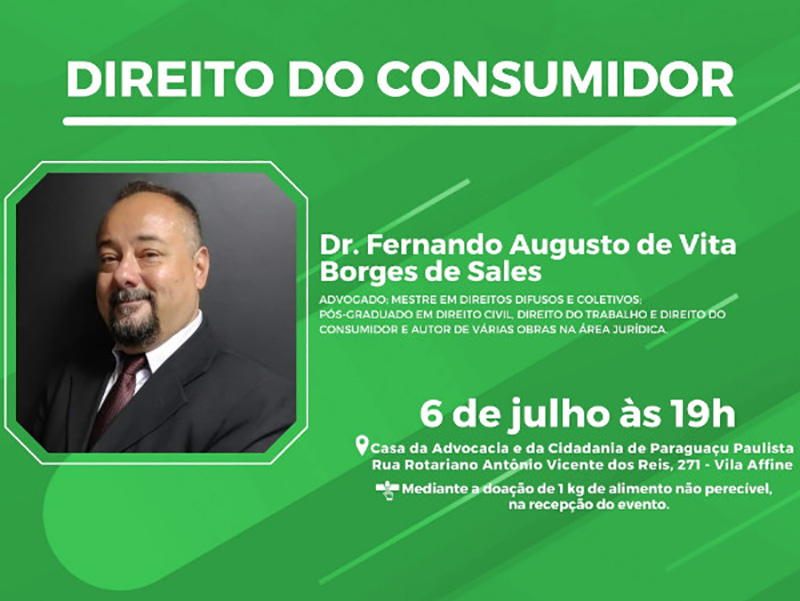 OAB de Paraguaçu promove palestra sobre 'Direito do Consumidor' nesta quinta-feira